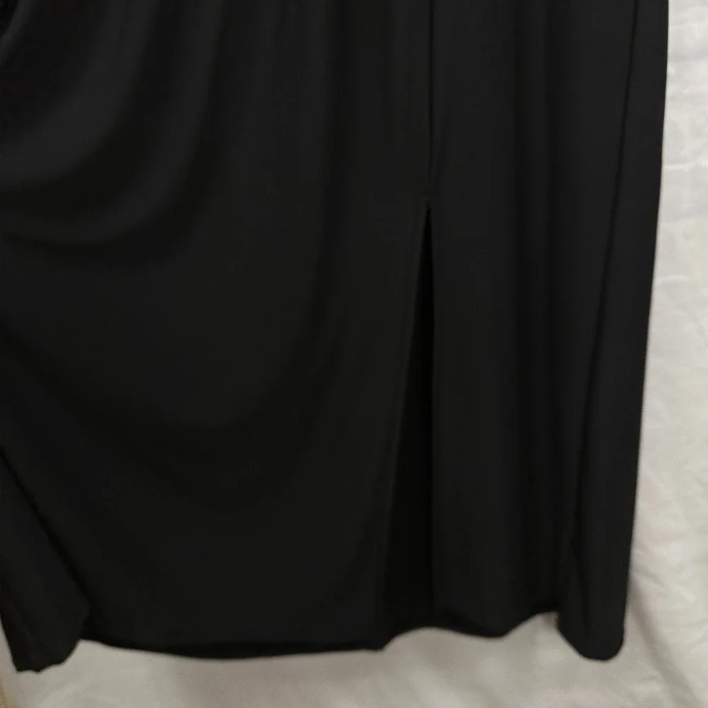 24seven‎ Comfort Apparel Maxi V Neck Long Sleeve Leg Slit Black Dress Pockets